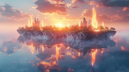 Canvas Print - Futuristic Cityscape on a Floating Island