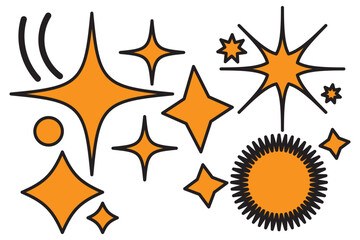 Wall Mural - Set of original star sparkle shapes. Abstract shine effect vector sign. Retro futuristic bright vector icons collection. Glowing light effect, twinkle templates stars and bursts, shiny flash