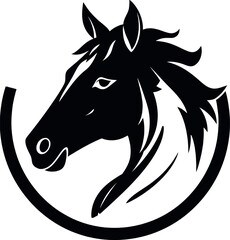 Sticker - a horse face vector silhouette, black color silhouette white background