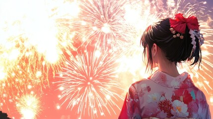 Canvas Print - Woman watching fireworks