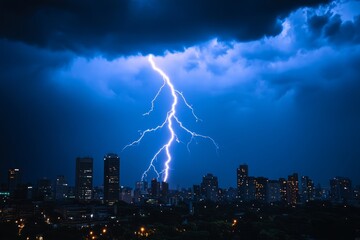 Poster - Dramatic Lightning Over City Skyline