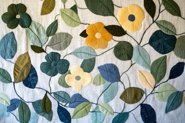 Wall Mural - Botanical Applique Design with Leaves and Flowers