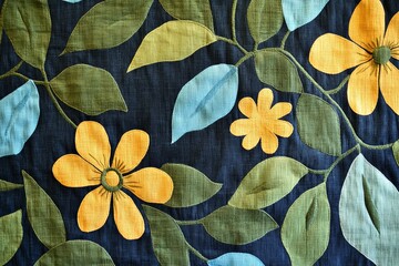 Wall Mural - Botanical Applique Design with Leaves and Flowers