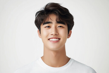 portrait of happy smart and handsome young asian man on white background. studio shot, copy space