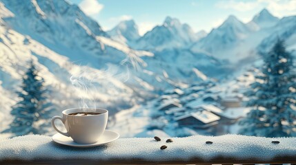 Wall Mural - Coffee and Snowy Peaks