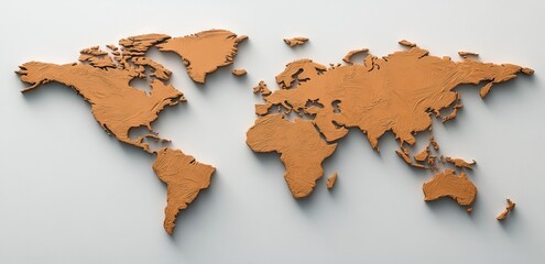 detailed map of the world made from clay, on a white background