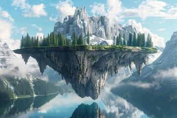 Poster - Floating Island in a Mountainous Landscape