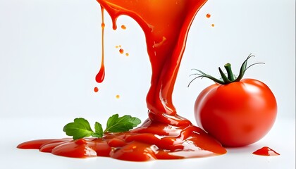 Wall Mural - Vivid Macro Perspective of Red Ketchup Spill Against a Crisp White Canvas