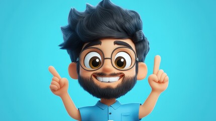 Poster - A joyful young male cartoon character with a bright smile, showcasing expressive emotions in a vibrant 3D style against a clean backdrop.