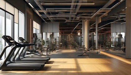 Wall Mural - Futuristic gym blending cardio and strength training with AI-generated features for a unique fitness experience