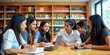 © Reubens Stock Photos - Diverse Group of Indian Students Studying and Collaborating in Modern Library