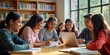 © Reubens Stock Photos - Diverse Group of Indian Students Studying and Collaborating in Modern Library