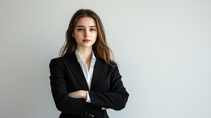 Poster - Young woman in formal attire standing confidently