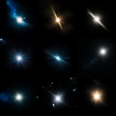 Poster - Collection of various lens flare effects isolated on a black background.
