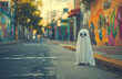 © lmot11 - A cute sheet ghost in a street, celebration of halloween