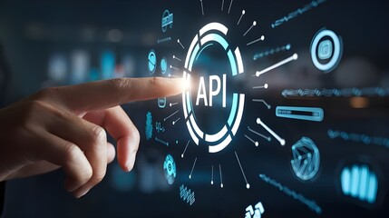 hand pushing a button on a touch screen API, application programming interface