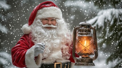 Wall Mural - Santa with vintage lantern