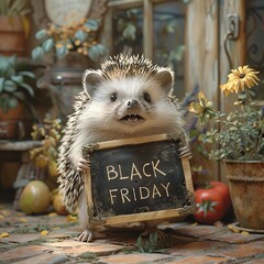 Hedgehog Holding Black Friday Sign