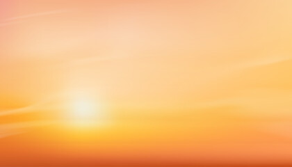 Wall Mural - sunset sky,cloud background.autumn with orange,yellow sky sunrise over beach,vector nature winter su