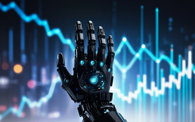 robotic hand on blurred bokeh background, artificial intelligence, technology