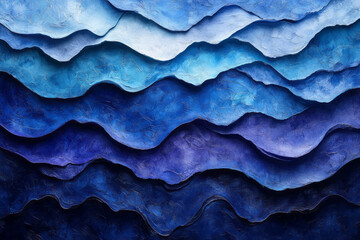 Wall Mural - An abstract composition with layered blue and indigo waves creating depth,