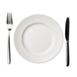 © 1000lnw - A minimalist white plate with a knife and fork, perfect for showcasing stylish dining settings or culinary presentations.