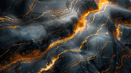 Aufkleber - A fluid arrangement of black marble shapes with golden veins running through them,