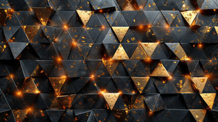 Aufkleber - An abstract mosaic of gold and black triangles with varying sizes and angles,