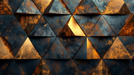 Aufkleber - An abstract mosaic of gold and black triangles with varying sizes and angles,