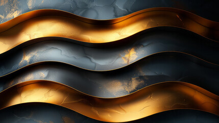 Wall Mural - Abstract overlapping gold and black circular arcs forming a layered geometric design,