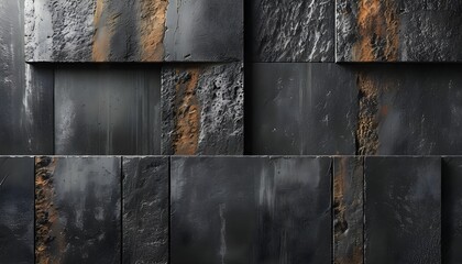 Wall Mural - Rugged Black Concrete Wall Texture Featuring Rustic Stone Patterns for Industrial and Grunge Design Aesthetics