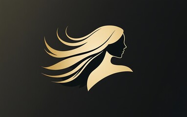 Elegant Black and Gold Hair Salon Logo Design with Flowing Silhouette