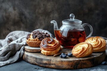 A cozy tea setting with pastries, inviting relaxation and enjoyment.