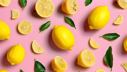 Poster - Vibrant yellow lemon pattern against a playful pink backdrop