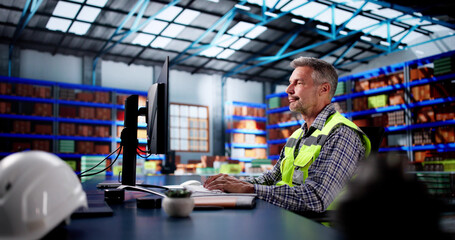 Poster - Warehouse Inventory Management On Office Computer