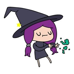 Poster - freehand drawn cartoon of cute kawaii witch