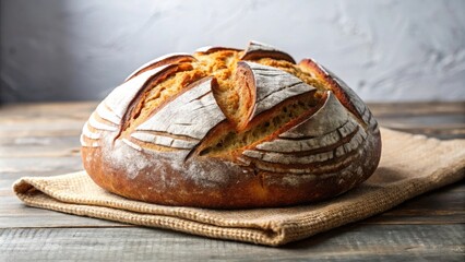 Wall Mural - Freshly baked homemade whole rye sourdough bread isolated on background