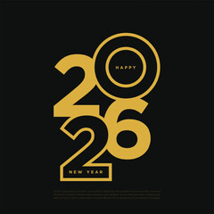 Wall Mural - Golden 2026 Happy New Year Number Typography Design on black background.