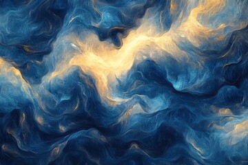 Wall Mural - A stunning abstract background filled with swirling blue and gold tones. This artistic piece creates a dreamy and serene atmosphere. Perfect for wallpapers or digital art. Generative AI