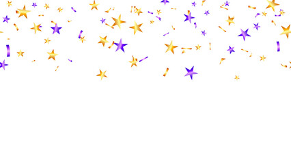 Wall Mural - Abstract celebration background banner with falling bright confetti stars purple and yellow color