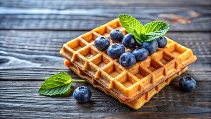 Wall Mural - Delicious wood fired waffles topped with fresh blueberries for a tasty breakfast