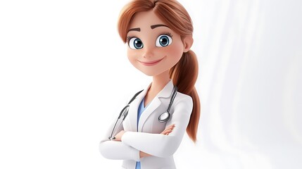 Smiling Cartoon Doctor in White Coat