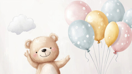 Wall Mural - Teddy & Balloons.