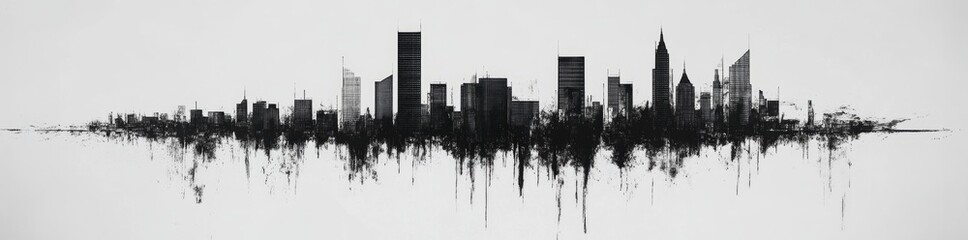 Canvas Print - A minimalist city skyline made of small black squares, against a white background