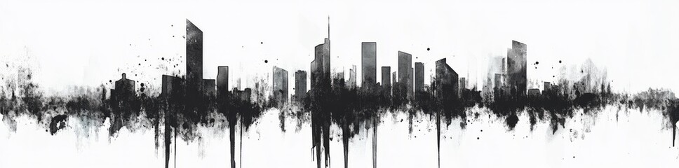 Wall Mural - A minimalist city skyline made of small black squares, against a white background