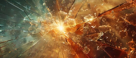 an epic wallpaper inspired broken glass scene, exploding time