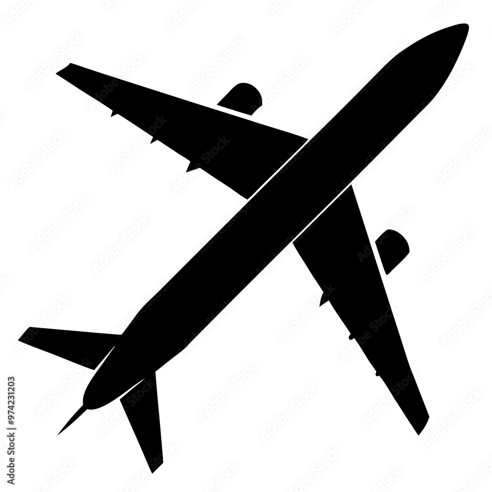 Black and white hand-drawn airplane icon silhouette isolated on a white ...