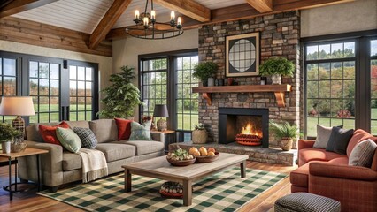 Wall Mural - Farmhouse, country interior design of modern living room, home.
