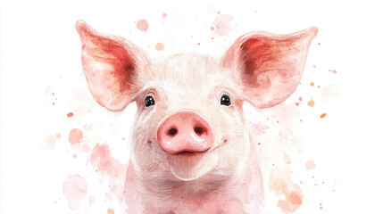 Wall Mural - Watercolor Pig Portrait.