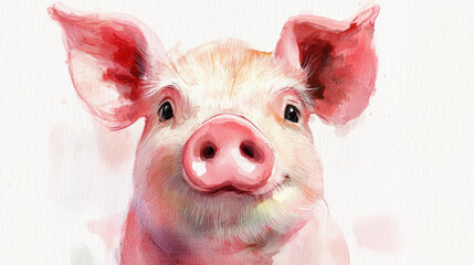 Poster - Cute Pig Watercolor.